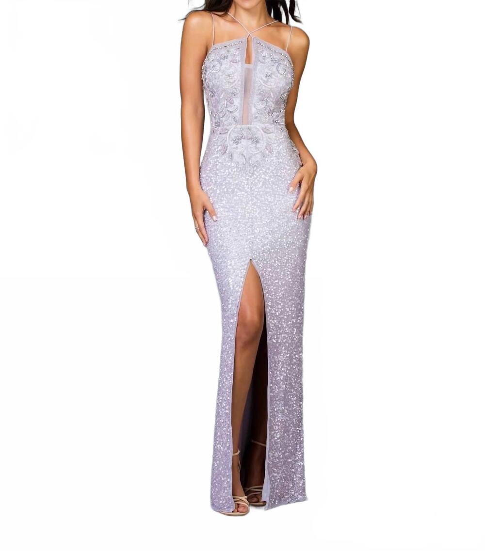 NEW SCALA long sequin gown in lavender
